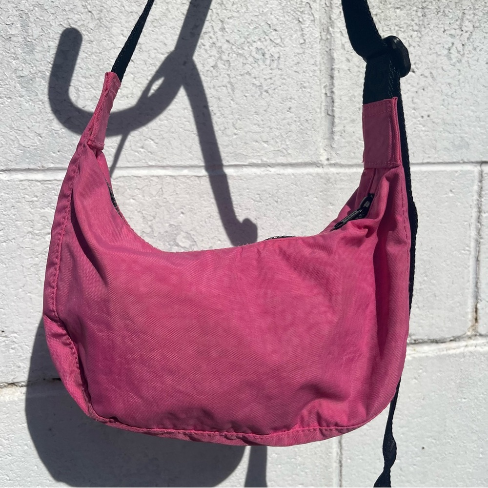 Small Nylon BAGGU Crescent Bag Azalea Pink